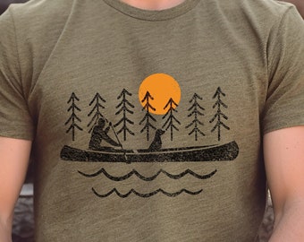 Dog Adventure Hiking Tshirt, Mens Canoeing Tee Shirt, Dog Backpacking Shirt, Canoe and Dog Lover Gift