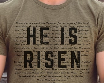 He Is Risen Cross Tshirt, Mens Easter Gift Tee, Christian Dad Fathers Faith Apparel