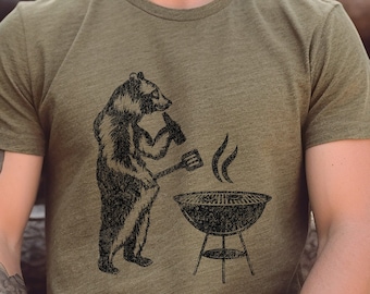 Wild Grizzly Bear Grilling Shirt, Grill Gift for Dad Husband, Grill Tshirt for Father Grandpa