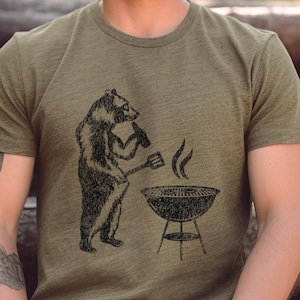 Camiseta de oso grizzly salvaje para asar a la parrilla, regalo de parrilla para papá y esposo, camiseta de parrilla para papá y abuelo