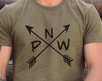 Pacific Northwest Tee Shirt, Mens PNW Tshirt, Pine Tree National Park Hiking Gifts