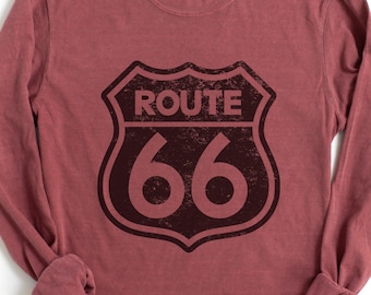 Camiseta de manga larga de la Ruta 66, camiseta vintage con señal de tráfico, regalo