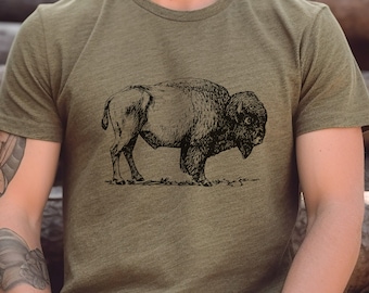 Bison Shirt, Mens Bison Tshirt, Yellowstone Montana Buffalo Shirt, Wyoming Shirt