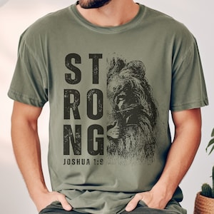 クリスチャンメンズストロングライオンTシャツギフト、お父さんグラフィックTシャツ