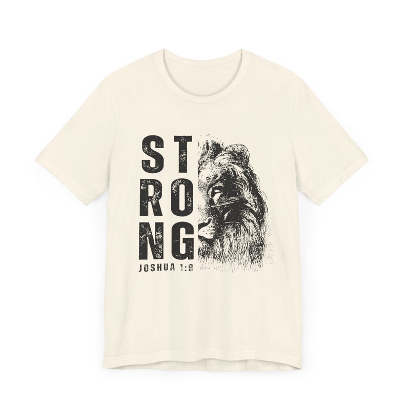 Lion of Judah Shirt, Strong Christian Mens Lion Graphic Tee Natural