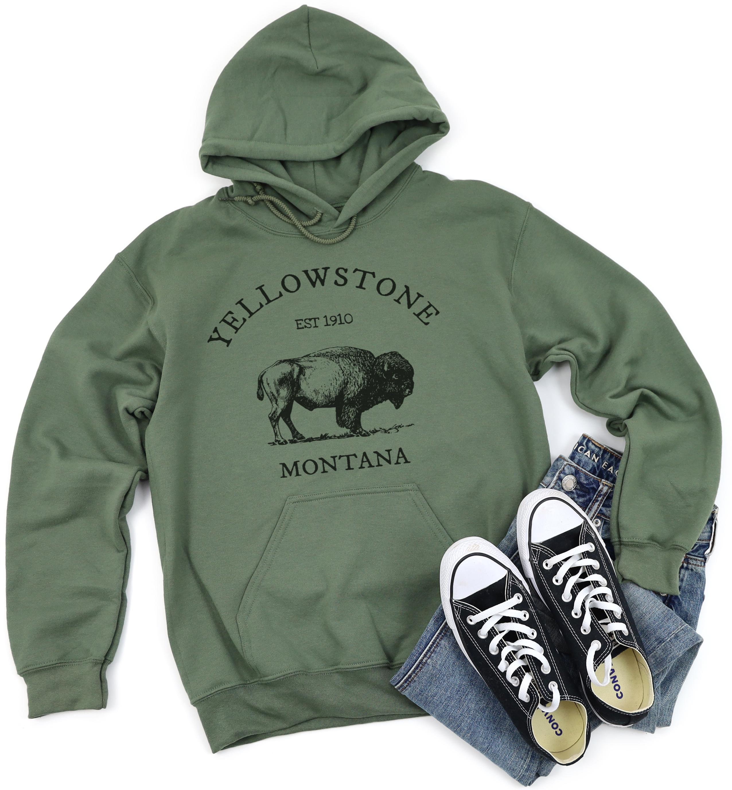 Yellowstone Montana Bison Hoodie Sweatshirt, Mens National Park Buffalo Pullover Gift