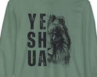 Camiseta de manga larga León Yeshua, Camiseta cristiana para hombre León de Judá