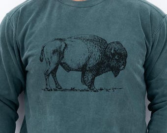 Bison Crewneck Sweatshirt for Men, Buffalo Pullover