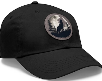 Howling Wolf Leather Patch Hat, Outdoor Wildlife Dad Cap