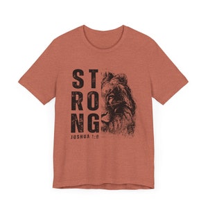 Lion of Judah Shirt, Strong Christian Mens Lion Graphic Tee Heather Clay