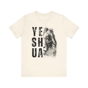 Yeshua leeuw T-shirt cadeau, heren christelijk geloof koning zachte grafische tshirt Natural