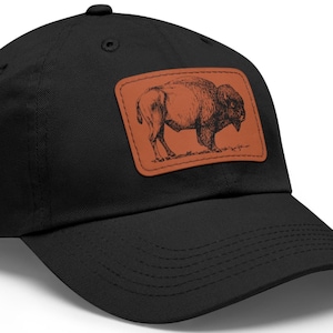 Chapéu de pai com remendo de couro de bisão: boné de búfalo americano