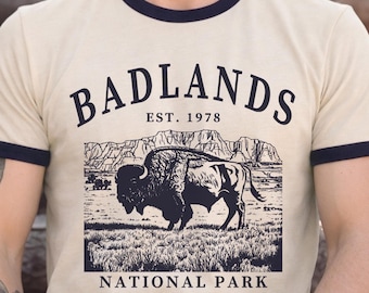 T-shirt à motif bison du parc national des Badlands, buffalo du Dakota du Sud