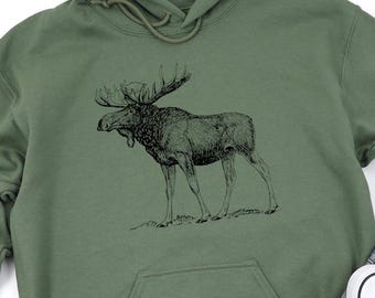 Moose Hoodie, Men's Wildlife Sweatshirt, Wilderness Outdoors Pullover