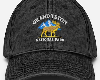 Grand Teton National Park Vintage Embroidered Cotton Twill Washed Cap