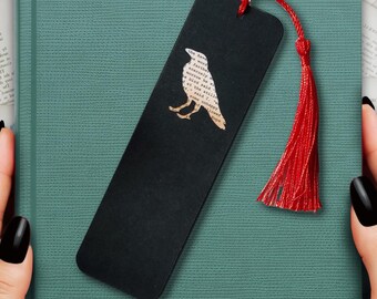 Nevermore Poe Bookmark | Handmade, Inlaid with Edgar Allan Poe "The Raven" Poem | Black Gothic Lit Gift for Book Lover, Goth, Horror Fan