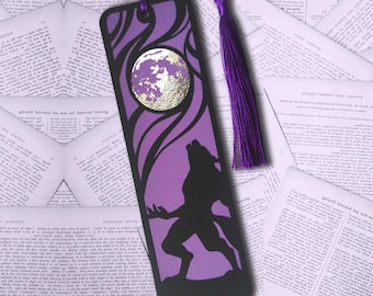 Werewolf Foil Bookmark | Handmade Gift for Witchy Gothic Book Lover | Silver Foiled, Tassel | Alternative Penny Dreadful Bookworm Birthday