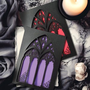 Biglietto di auguri con arco gotico / Biglietto alternativo per finestra di chiesa fatto a mano, matrimonio, compleanno, anniversario, ringraziamento, ricordo per Goth