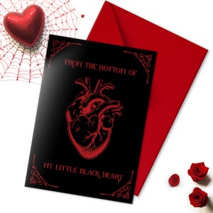 Little Black Heart Greeting | Large Victorian-Style Card for Gothic Lovers | Dark Black Couples Anniversary Gift | Spooky, Witch, Horror