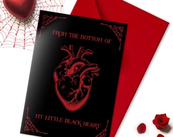 Little Black Heart Greeting | Large Victorian-Style Card for Gothic Lovers | Dark Black Couples Anniversary Gift | Spooky, Witch, Horror