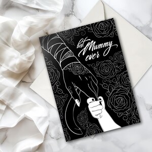 Beste Mumie überhaupt Karte - Gothic Muttertag, Tattoo-inspiriertes Design, Alternatives Mama Geschenk, Horror Mumie Illustration, Rosen Kunstwerk