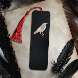 Segnalibro Nevermore Poe / Fatto a mano, intarsiato con la poesia "Il corvo" di Edgar Allan Poe / Regalo letterario gotico nero per amanti dei libri, fan gotici e dell'horror