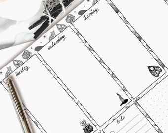 Magical Weekly Planner | A4 Organiser Desk Pad | 55 Page Schedule Year | Undated Work Home Office Diary | Goth Witchy Alternative Stationery
