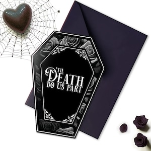 Til Death Us Do Part Card | Large Gothic Coffin Greeting for Macabre Lovers | Dark Black Wedding Anniversary Gift | Spooky, Horror