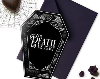 Til Death Us Do Part Card | Large Gothic Coffin Greeting for Macabre Lovers | Dark Black Wedding Anniversary Gift | Spooky, Horror