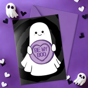 Tarjeta de San Valentín Be My Boo / A5 para amantes de lo paranormal y lo espeluznante / Regalo negro para góticos, brujas, alternativos, metaleros, emo, terror y Halloween