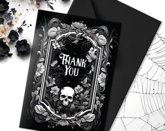 Thank You Skull Card | Large Alternative Appreciation Greeting | Gratitude Note | Thankful Gift for Goth Emo Witch Alt Metalhead