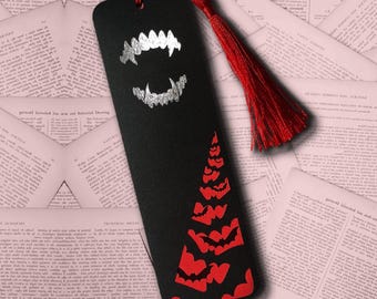 Vampire Foil Bookmark | Handmade Gift for Witchy Gothic Book Lover | Silver Foiled, Tassel | Alternative Penny Dreadful Bookworm Birthday
