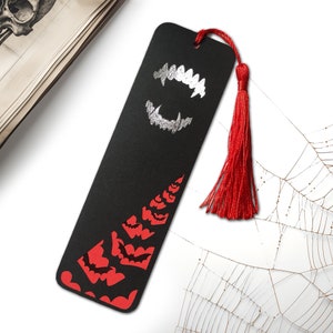 Vampire Foil Bookmark | Handmade Gift for Witchy Gothic Book Lover | Silver Foiled, Tassel | Alternative Penny Dreadful Bookworm Birthday