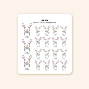 Cartas de Baralho / Jogo de Azar B122 Adesivo de Personagem Fofo | Coelhinho Feijão | Folhas de Adesivos para Diário e Agenda Kawaii | Branco Fosco Não Transparente