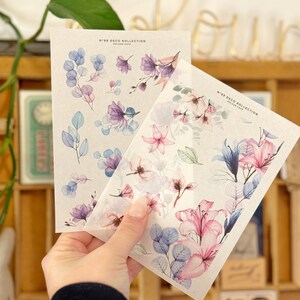 Gepresste Blumenaufkleber | Lebendige Sommerblätter | Aquarell-Stil | N88 N89 Washi Papier Transparent | Minimalistische Deko für Journals | Großbritanien