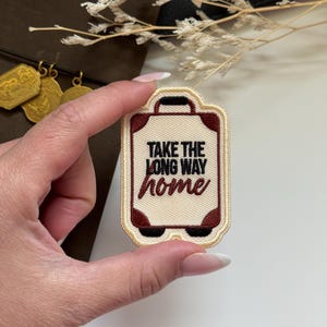 Stick On Travel Embroidered Patch | Long Way Home | Applique | Bag Deco | Red Traveler's Notebook Love and Trip Planner Accessory