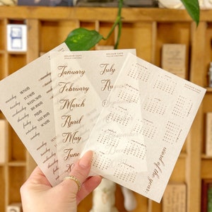 2024 Calendar Mini Calendar Stickers | Monthly Weekly Planner Stickers | Washi Paper Transparent Matte | Minimalist Deco for Journals | UK