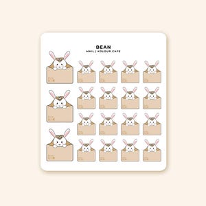 Pegatinas de personaje lindo (Correo/Carta B044) / Conejito de frijoles / Hojas de pegatinas para diario y planificador kawaii / Mate blanco no transparente