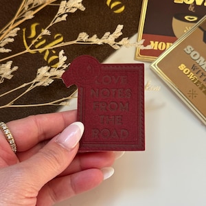 Stick On Travel Leather Patch | Love Notes Stamp Design | Applique | Bag Deco | Red Traveler's Notebook Love and Trip Planner Accessory