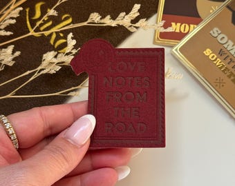 Stick On Travel Leather Patch | Love Notes Stamp Design | Applique | Bag Deco | Red Traveler's Notebook Love and Trip Planner Accessory