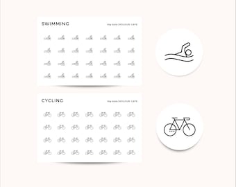 Mini Icon Stickers - Swimming | Cycling | Minimalist Planner Icons | Matte | A5 Pocket Plus Personal A6 B6 FCC Hobonichi Stalogy | UK
