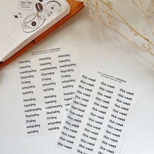 Stickers texte jours de la semaine | Police manuscrite Fun Stablerplans | Feuilles fonctionnelles mates transparentes en Washi pour agendas et journaux