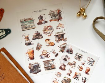 Coffee Watercolor Stickers | Fall Decor Sticker Sheets | Cafe Washi Paper Transparent Matte | Clipart Deco for Journals | UK