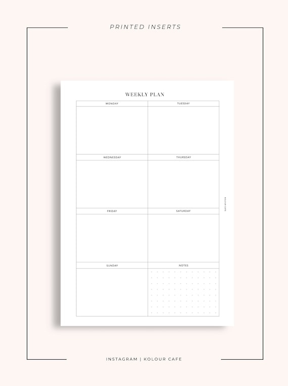A5 A6 Planner Inserts Weekly Inserts Grid Weekly Summary Wellness