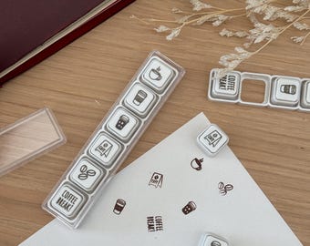 Mini Button Stamps | Coffee Themed | Cafe Series | Pochitto Self-Inking Push Button Journal Stamps for Bullet Journals and Planners