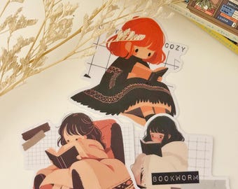 Cute Book Vinyl Diecut Stickers | Bookshelf Waterproof Transparent Matte Die Cut Stickers | Booktok Bookstagram Stickers