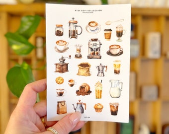 Coffee Planner Stickers | Kofi 04 | Mini Korean Japanese Style | Minimalist Stickers for Journals | Hobonichi Travelers Company A5 A6 | UK