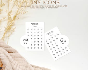 Mini Icon Stickers - Dentista | Médico | Ícones de planejador minimalista | Fosco | A5 Pocket Plus Pessoal A6 B6 FCC Hobonichi Stalogy | Reino Unido