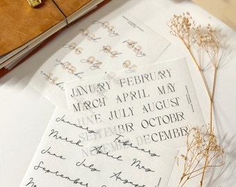 Monthly Text Planner Stickers | Large Script | Washi Sticker Style | Stickers for Journals | Hobonichi Travelers Company A5 A6 | UK