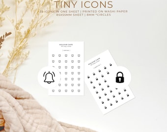 Mini Icon Stickers - Alarm | Padlock |  Minimalist Planner Icons | Matte | A5 Pocket Plus Personal A6 B6 FCC Hobonichi Stalogy | UK